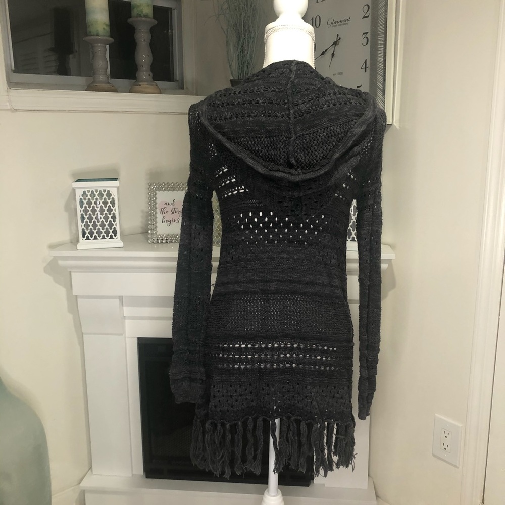 Dark Gray Cardigan with Hood Cotton Size Small - Picture 2 of 2